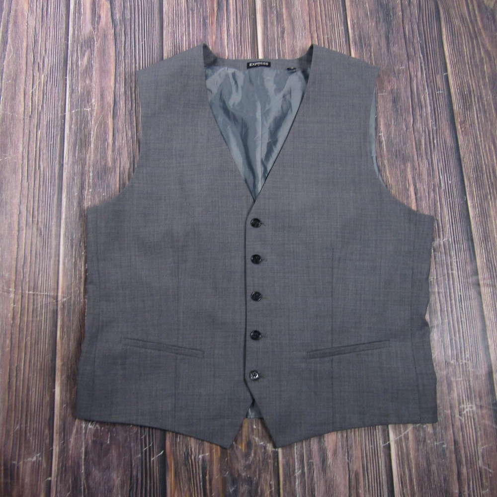 Suit Vest Express Mens XL Gray Wool Polyester 3 Piece Belted Formal Waistcoat
